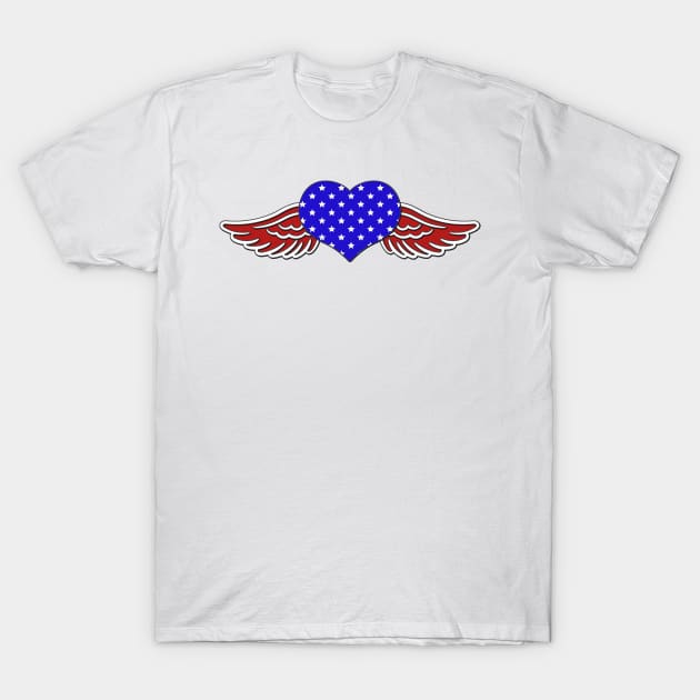 US Flag Red White and Blue heart Wings T-Shirt by KZK101